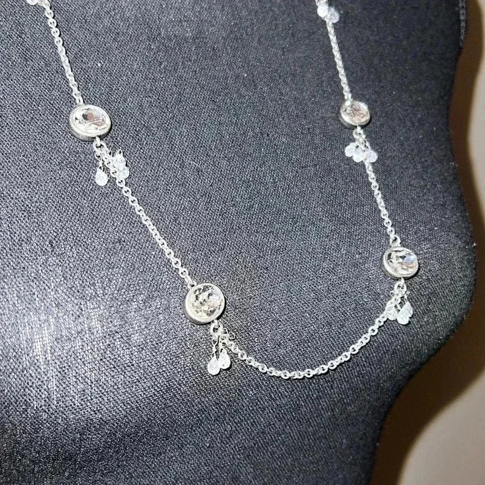 Ann Taylor Women’s Brushed Silver Tone Chain Link Rhinestone Necklace